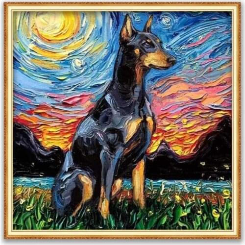 Animal Dog Doberman DIY Cross Stitch 11CT Embroidery Kits Needlework Craft Set Cotton Thread Printed Canvas Home Decoration New