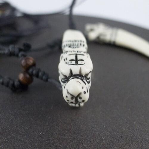 Tiger Pendant For Men limitation Yak Bone Material Bone Art Necklace Pendant Vintage Mens adjustable Rope Necklaces #GZ122