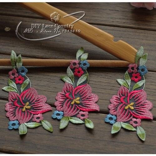 Size-15*6cm(3pcs/lot) Embroidered Polyester Lace Applique Sewing Patch for Collar~Beautiful