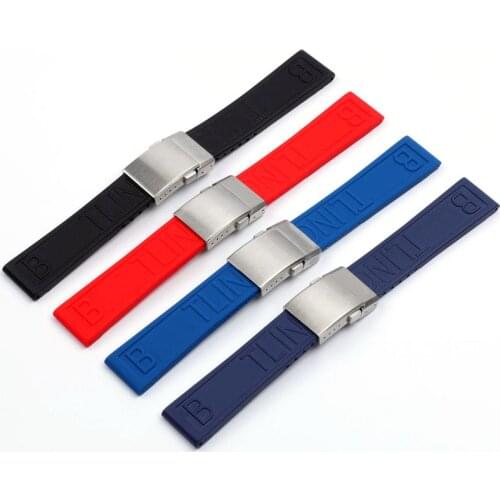 Watchband Silicone Rubber Black dark Blue Red 22mm Bracelet For navitimer/avenger/Breitling strap watch band top buckle