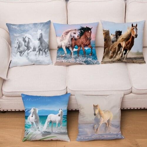 Super Soft Short Plush Decor Animal Running Horse Print Pillow Cover 45*45cm Cushion Covers Pillows Cases Sofa Home Pillow Case