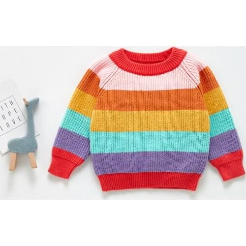 Girl Sweater Kids Baby Toddler Tops 2021 Rainbow Thicken Warm Winter Autumn Wool Knitting Cashmere Christmas Children Clothing