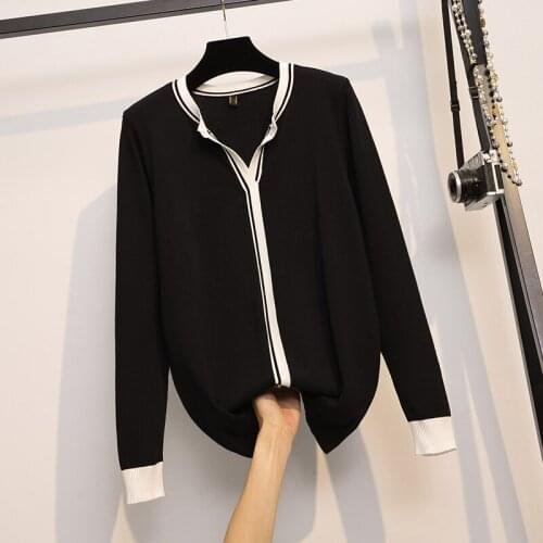 4XL plus size women Stripe kintting thick sweater autumn winter 2021 long sleeve v neck Patchwork basic Oversized pullover