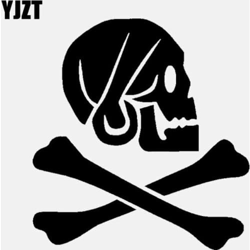 YJZT 12.9CM*13.6CM Vinyl Decals Car Sticker Pirate Skull Crossbones Black/Silver C3-1835