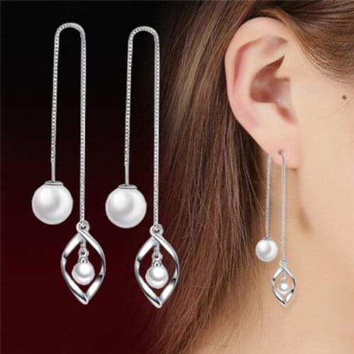New Fashion Jewelry Female Charm Long Section Exaggerated Tassel Jewelry Simulated Pearl Leaf Drop Jewelry Earrings