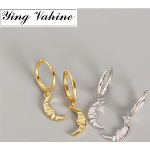 Ying Vahine Baroco Style 100% 925 Sterling Silver Vivid Moon Pendant Small Stud Earrings for Women