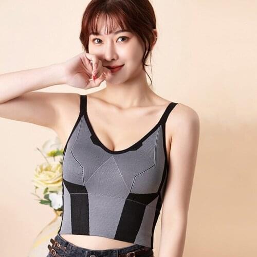 Women Geomertric No Steel Support Underwear One-Piece Sports Push Up Belt Chest Pad Camisole