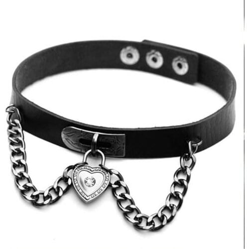 ZIMNO Sexy Collar Necklace for Women Punk Chain Heart Choker PU Leather Neck Cosplay Harajuku Jewelry Goth Accessories Wholesale