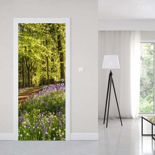 3D Door Sticker Forest Flower Path For Living Room Bedroom PVC Self Adhesive Wallpaper Vinyl Waterproof Wall Stickers
