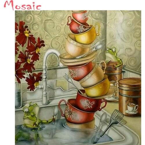 Diy new full square/round diamond painting kitchen washing dishes diamond cross stitch decoration mosaic needlework, gift