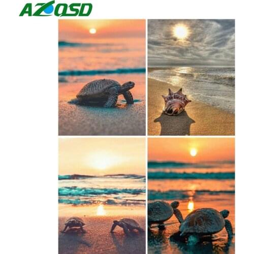 AZQSD 5D Diamond Painting Turtle Sunset Seaside Cross Stitch Diamond Embroidery Animal Mosaic Rhinestone Needlework Home Decor