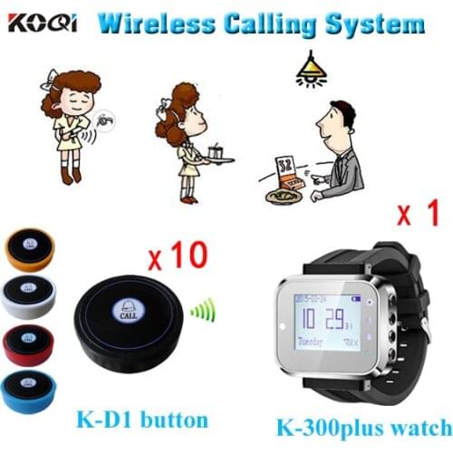 Wireless Call Bell System K-300plus Black Watch Restaurant Cafe Accept Any Language any LOGO for Button