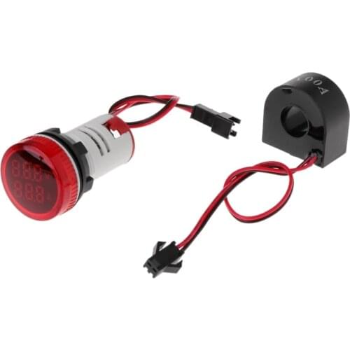 Digital Voltmeter Ammeter 22mm Round AC 50-500V 0-100A Voltage Volt Amp Monitor 090E