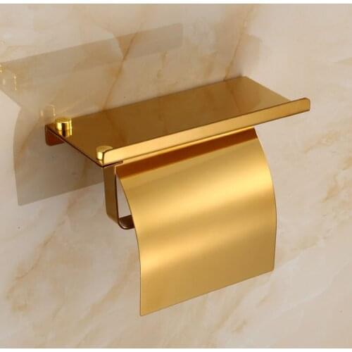 Modern Stainless Steel Wall Mount Toilet Paper Holder with Phone Shelf Roll Paper Holder Bathroom Fixture Bathroom Accessories