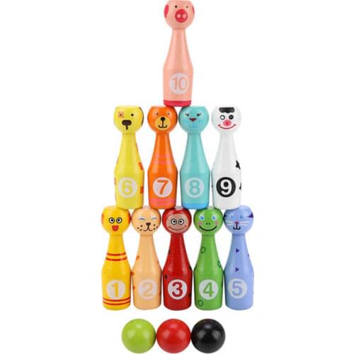 Children Educational Animal Bowling Bottle Ball Kids Outdoor Game Wooden Toy