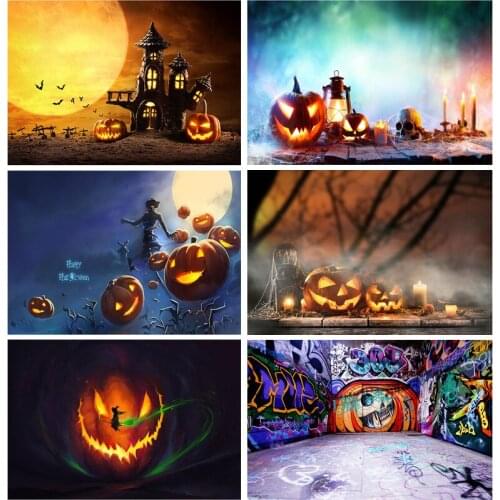 Halloween Backdrop Pumpkin Lantern Forest Moon Tombstone Baby Photography Background For Photo Studio Props 2182 XZR-04