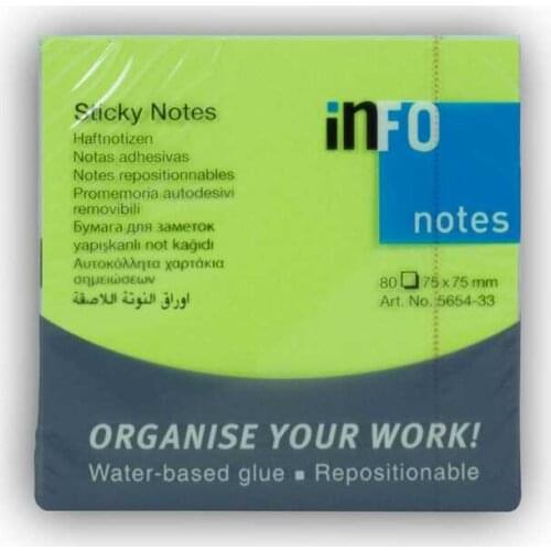 Info Notes Phosphorus Green Adhesive Note Paper (75x75mm. 80 sheets)