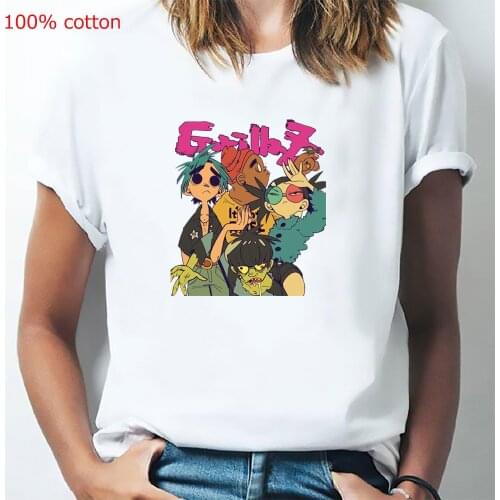 Summer Music Band Gorillaz T-shirt 100% Cotton Tops Tees Women Short Sleeve Boy Casual Homme T Shirt Fashion Streetwear Hip Hop