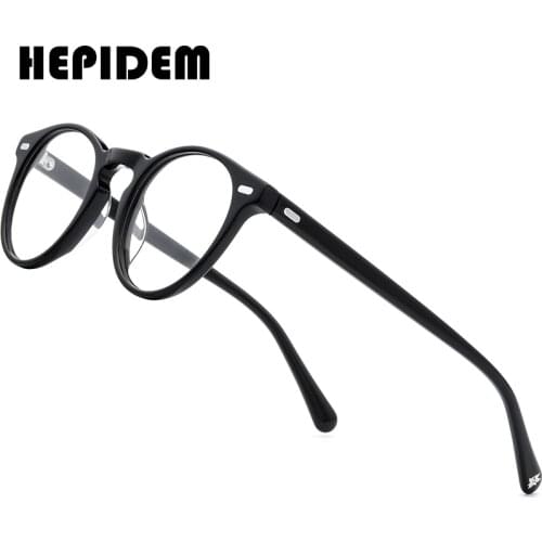 HEPIDEM Acetate Optical Glasses Frame Men Retro Vintage Round Prescription Eyeglasses Nerd Women Spectacles Myopia Eyewear 9108