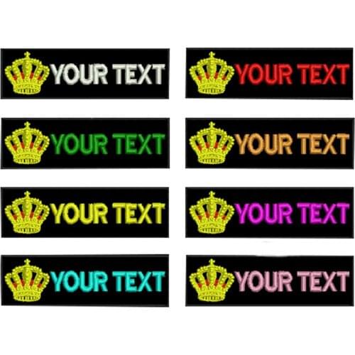 Custom Name Tag Patch Crown Embroidery Stripes Badge Iron on and Hook Backing for Clothes Backpack Hat