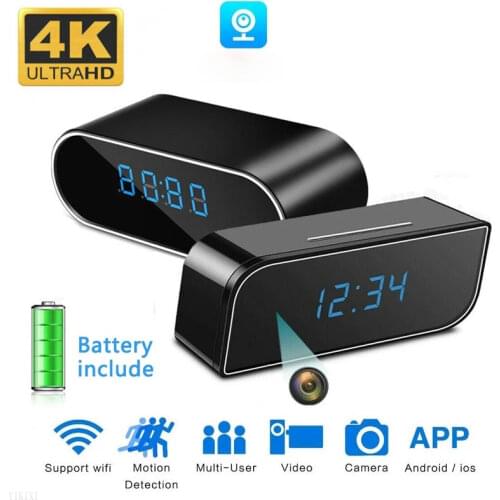 HD 4K 1080P Clock Wifi IP Mini Camera Home Security Control Concealed IR Night View Alarm Camcorder Digital Video P2P Micra Cam