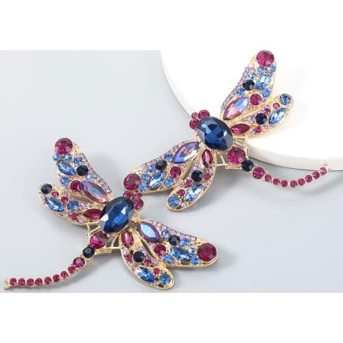 JIJIAWENHUA New Rhinestone Dragonfly Shape Pendant Womens Earrings Novel Design Dinner Party Fashion Jewelry Accessories