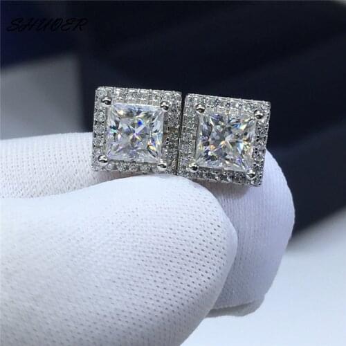 Classic 925 Sterling Silver Princess Cut Pass Diamond Tester 0.5 Carat D Color Square Moissanite Stud Earrings for Women Party