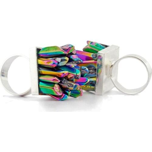 Druzy Natural Crystal Fashion Ring Handmad quartz pink Colorful crystal columns party Amethysts Jewelry Wedding Rings For Women