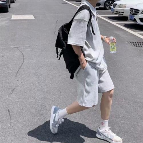 Summer suit male Korean version trend handsome lapel Polo shirt tide ins short-sleeved t-shirt loose tide brand shorts
