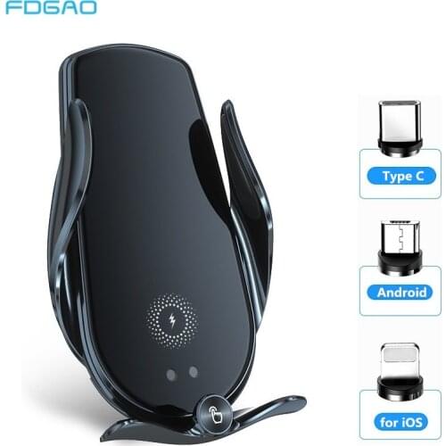 FDGAO 15W Fast Wireless Car Charger For iPhone 12 11 Pro XS Max XR X 8 Samsung S21 S20 S10 Automatic Clamping Car Phone Holder