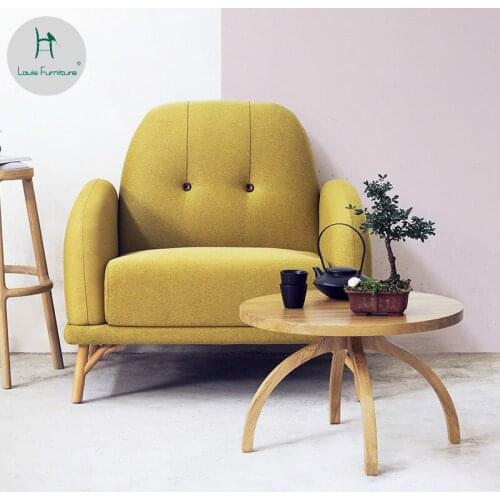 Louis Fashion Little Smart Single Fabric Nordic Solid Wood Furniture Design Office Coffee Studio Sofa