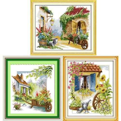 Small Town Scenery Series DIY Patterns Printed Cross Stitch Kits 14CT Counted DMC Fabric Chinese Needlework Embroidery Set Decor