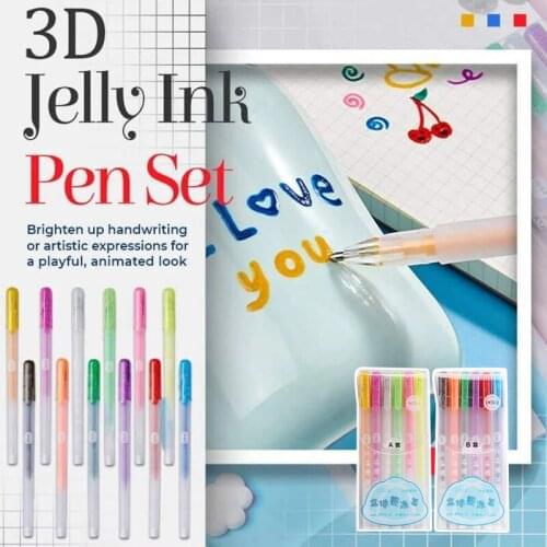 NEW 6/12Pcs 3D Glossy Jelly Ink Pen Waterproof Fade-proof for DIY Album Card Scrapbooks Writing Drawing