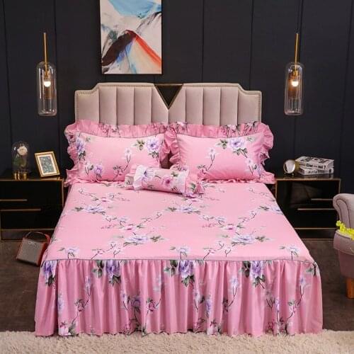 2019 new products Cotton printing Bed spread Fitted Sheet Pillowcases 2/3pcs Wrinkle lace Princess Bedding