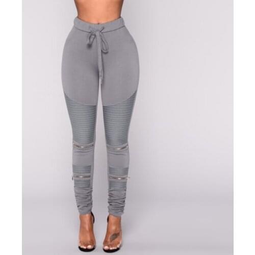 New Womens FashionSlim Fit Long Pants Draped Trousers Drawstring Skinny Sweatpants Pockets Fake Zippers Pants Shipping