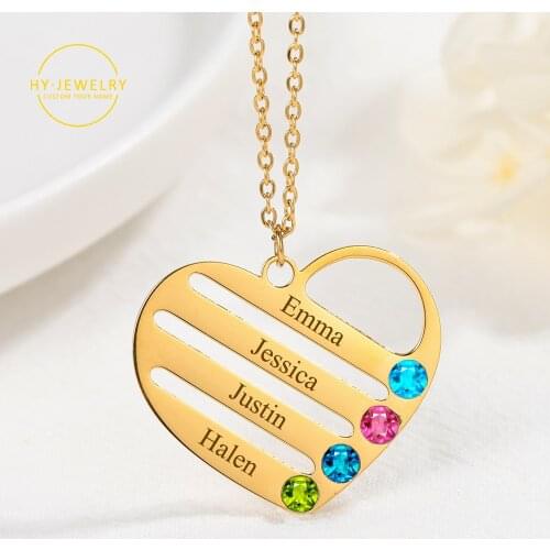 Personalized Name Necklace Custom Birthstone Necklaces Engrave Heart Name Pendant Charm Stainless Steel Jewelry Gift For Women