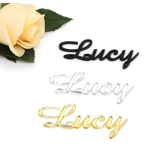 Personalized Laser Cutting Golden Mirror Acrylic Place Name Setting Custom Guest Card Decoration Label Retro Wedding Party Name