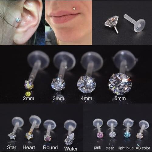1 Pc Lip Labret Prong Piercing Setting Zircon Tragus Cartilage Flexible Bioplastic Labret Monroe Lip Ring Piercing Jewelry 16G