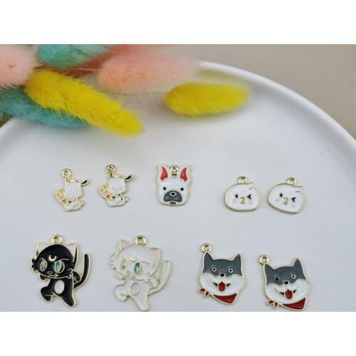 10pcs Cartoon Cats Dogs Enamel Charms Animals Husky Alloy Pendants Craft DIY Jewelry Earrings Necklace Accessory Phone Dangle