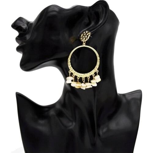 Bohemian Big Round circle green Bead Dangle Earrings Boho Natural Stone Tassel Drop Earrings female for women Handmade Jewelry