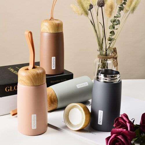 New Wood Grain 304 Stainless Steel Thermos Bottle Brief Vacuum Flasks Portable Water Bottles Cute Mini Mug Termos