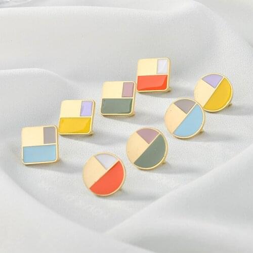 Spring style 20pcs/lot round/square shape alloy drop oil fashion women stud charms earrings diy jewelry pendant accessory