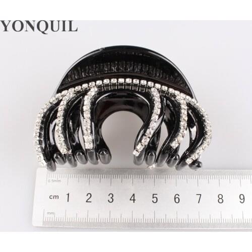 Women Plastic Hair Claw Jaw Clip With Rhinestone Jewel Decor Simple Hair Crab Clamp Black Hairpin Accessories 3Pcs/Lot SYHC46