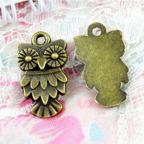 100 pcs vintage Antique Bronze Plated Owl Charm Pendant for jewelry DIY accessories 11.8x20mm