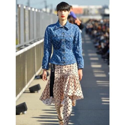 2021 Women Fall New Blue Moon Print Denim Coat Fashion Female Loose Outerwears Autumn Ladies Brand jean jacket