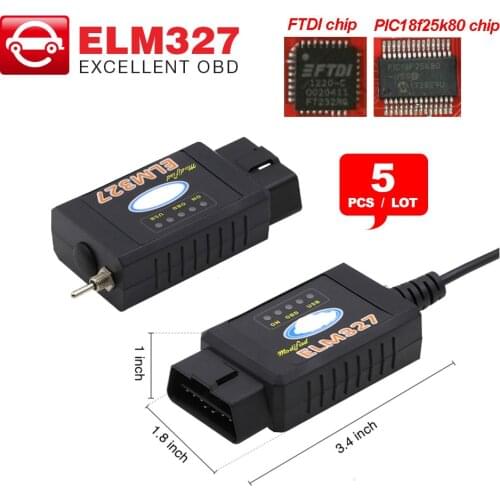 5pcs/lot ELM327 USB Bluetooth FTDI chip with switch ELM 327 for ford HS CAN and MS CAN car OBD2 diagnostic tool