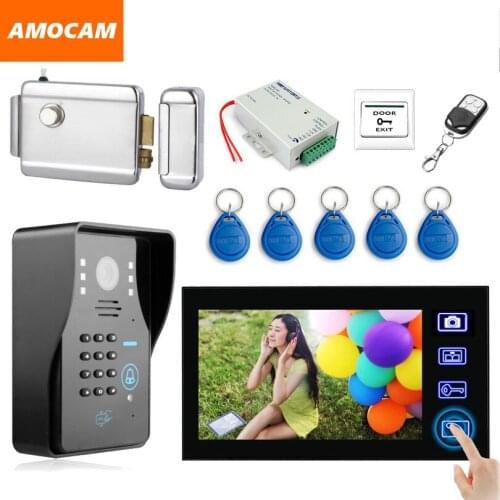 7 Inch Wireless Video Door Phone Doorbell Intercom system with Electronic Lock / password/ ID Card /Remote/ Exit button Unlock