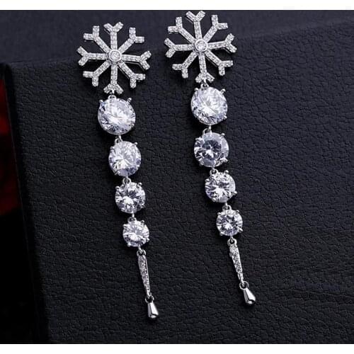 Red Trees Brand High Quality Long Earrings With Stones Fashion Snowflake Christmas Earrings Jewelry Drop Shipping In Box