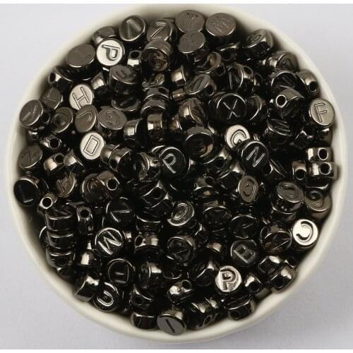 7mm Gun Black Mixed Letter Acrylic Beads Round Flat Spacer Alphabet Beads For Jewelry Making DIY Crafts Scrapbooking Decoration