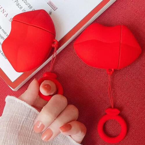 3D Sexy Mouth Red Lip Finger Ring Strap Soft Gel Silicone Case for Apple Airpods 1 2 Bluetooth Wireless Earphone Cover Box Bags